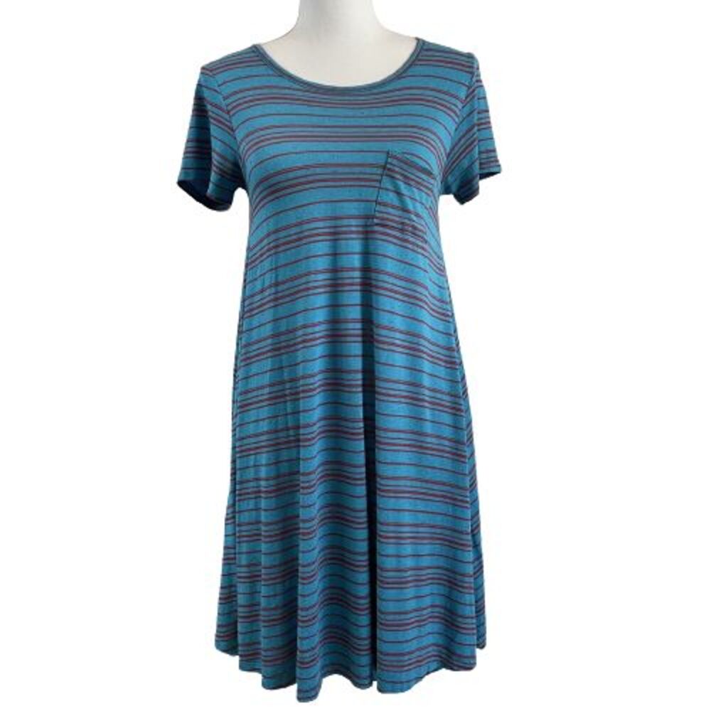 LuLaRoe Women's XXS Carly Dress Turquoise Red Striped